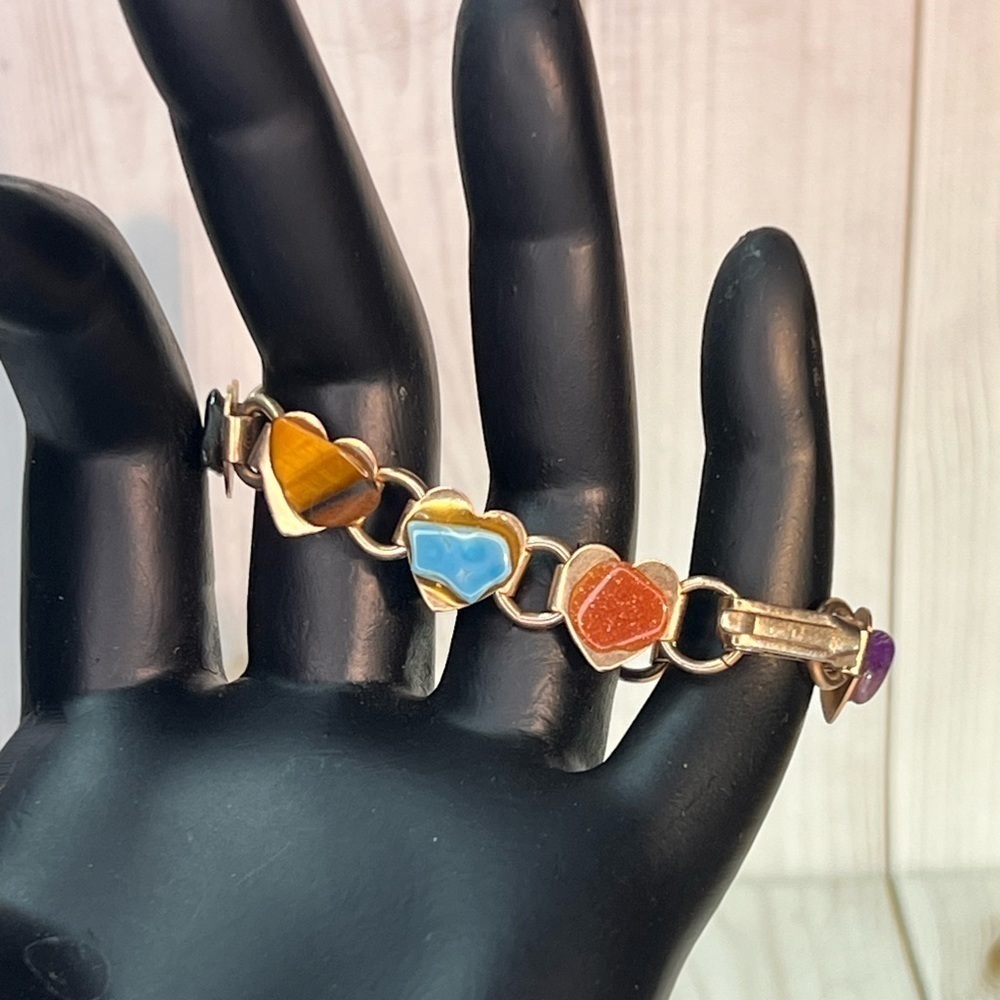 Vintage Link Bracelet with Eleven Natural, Polished Rock Gemstones Small Child